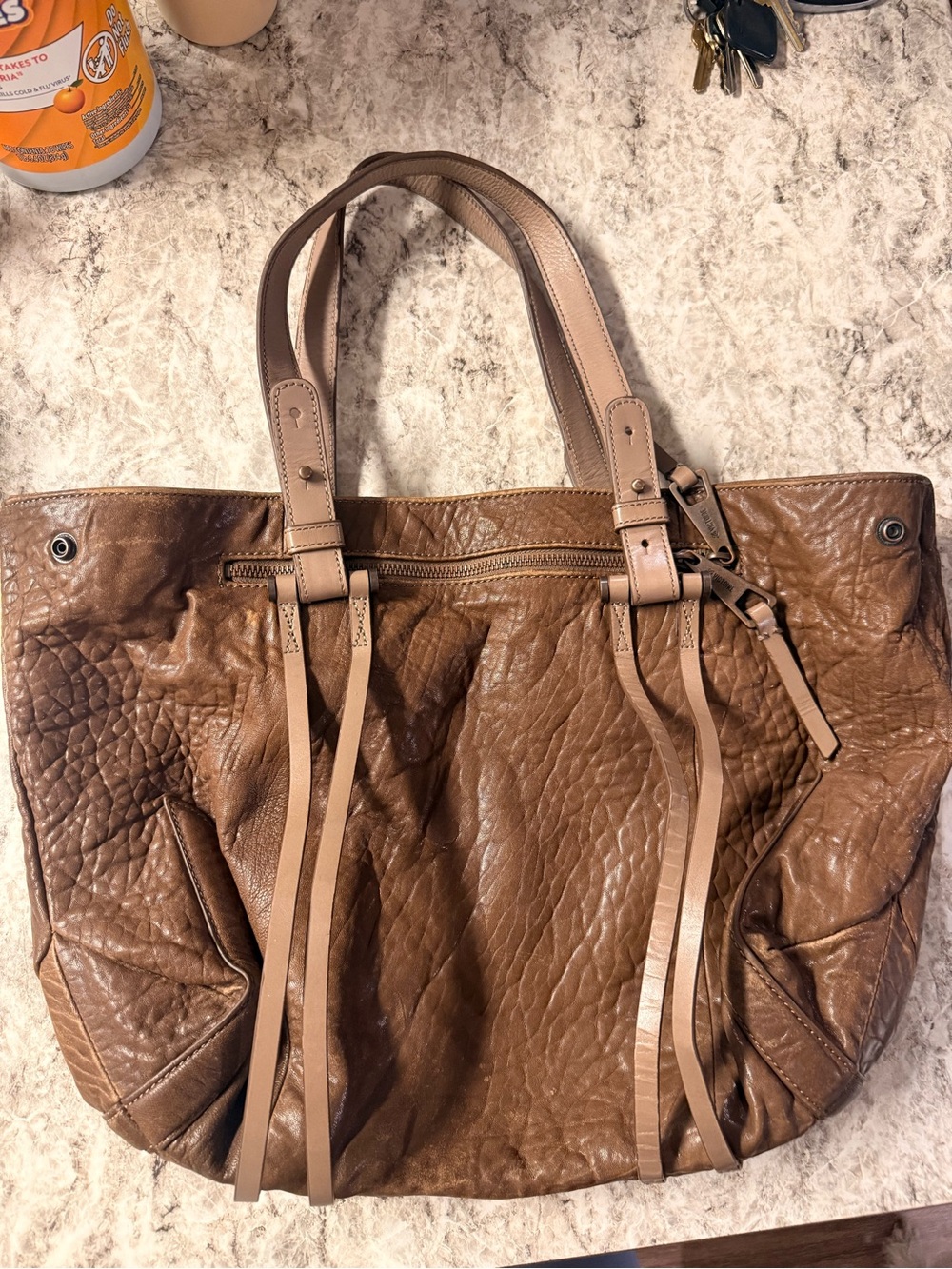 Pour La Victoire Brown Leather Hobo Tote with Dual Straps